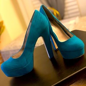 Teal Suede platform Heels